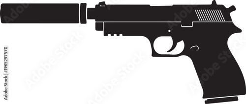 Black handgun, pistol vector, firearm icon, gun silhouette