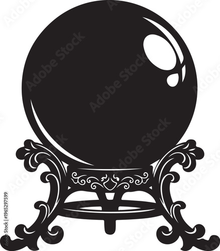 Crystal Ball, Black Silhouette, Mystical Orb, Fortune Telling Icon
