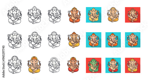 Ganesha Icon Set - Lord of Beginnings and Remover of Obstacles
