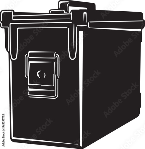 Black metal battery box, electrical storage container, industrial power supply, vector icon