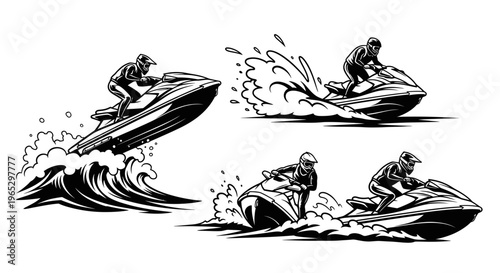 Jet Ski Action Vector Illustrations: Waves, Speed, and Water Sports