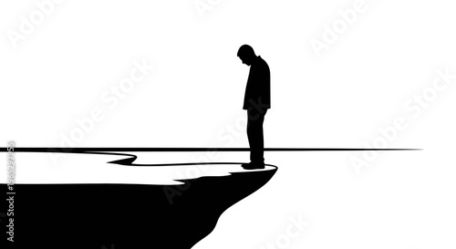 Silhouette of a sad man standing.