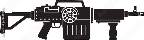 Black assault rifle, gun silhouette, vector firearm, military weapon icon