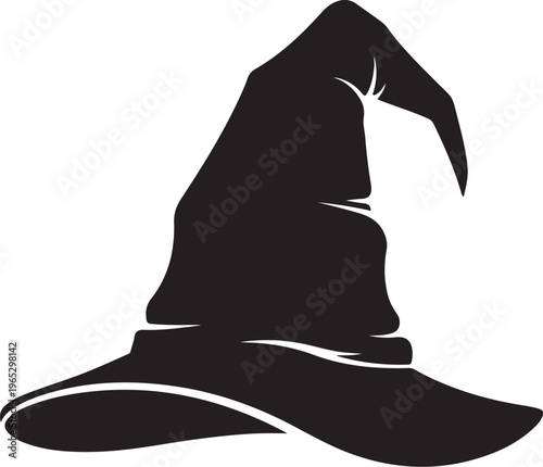 Black witch hat, magic hat silhouette, wizard hat vector, Halloween hat icon
