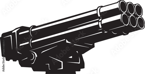 Black Gatling gun, machine gun vector, weapon illustration, military firearm