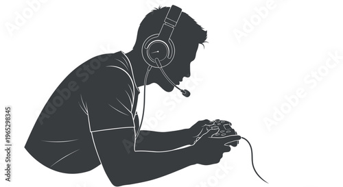 Man wearing headset playing video games.