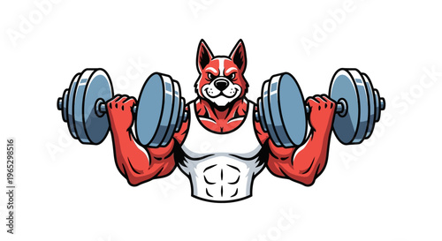 Muscular Fox Character Lifting Dumbbells in Gym.