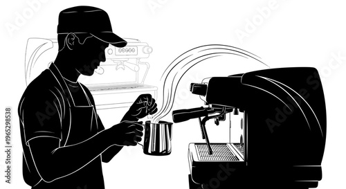 Man in cap making coffee.