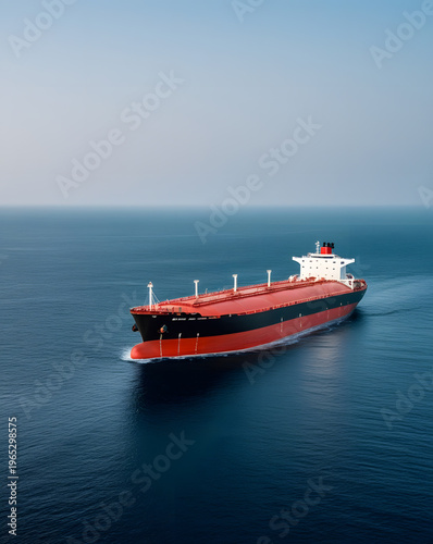 Oil tanker ship in ocean with industrial background