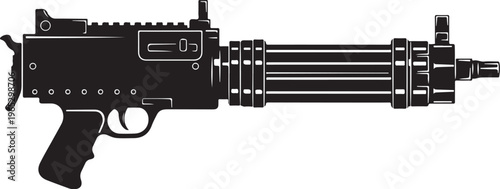 Black assault rifle, machine gun vector, gun illustration, firearm silhouette