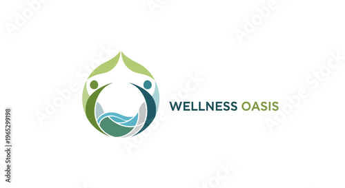 Wellness Oasis Logo Design with Abstract Human Figures and Water.