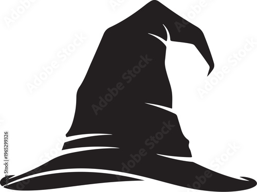 Black wizard hat, magic hat silhouette, witch hat icon, Halloween hat vector
