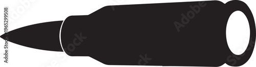 Black bullet, metal projectile, ammunition icon, vector graphics