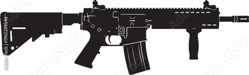 Black rifle, assault rifle, gun silhouette, firearm icon, vector illustration, military weapon, modern design