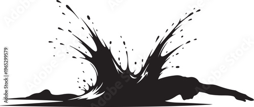 Swimming, diving, black silhouette, vector illustration, dynamic splash