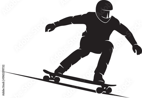 Black skateboarder silhouette, extreme sports vector, action icon, athletic graphic