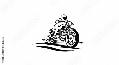 Stylized illustration of a rider on a classic motorcycle in motion