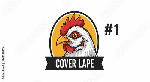 Stylized illustration of a rooster's head with a numbered badge