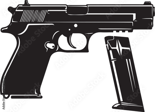 Black handgun, pistol icon, firearm illustration, gun silhouette, vector graphic