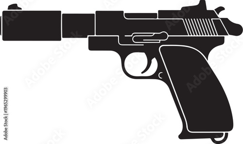 Black handgun, pistol icon, firearm silhouette, vector weapon