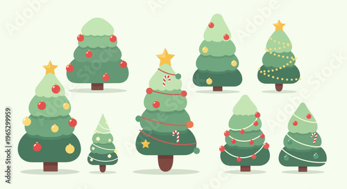 Christmas trees with colorful decorations.