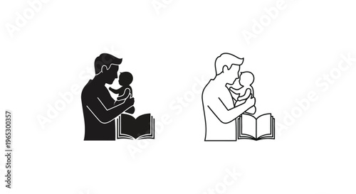 Father and child reading book together Vector