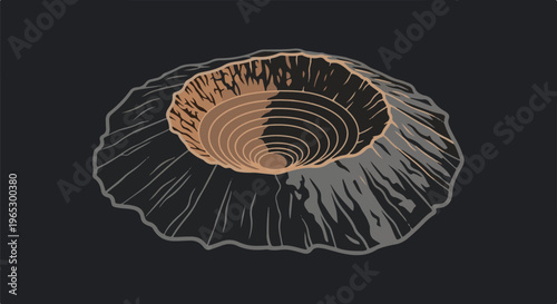 Stylized illustration of a crater viewed from above against a dark background
