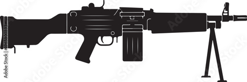Machine gun, assault rifle, black silhouette, vector illustration, military weapon