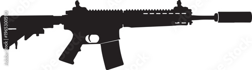 Rifle, gun, assault rifle, black silhouette, firearm, vector illustration, military weapon, modern rifle