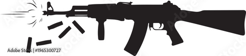 Rifle silhouette, machine gun icon, black firearm vector, assault weapon graphic