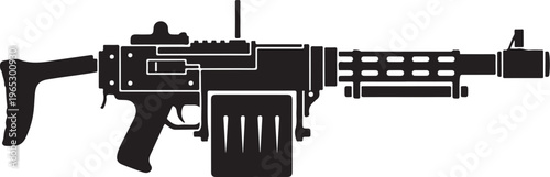 Black assault rifle, gun vector, military weapon, firearm illustration