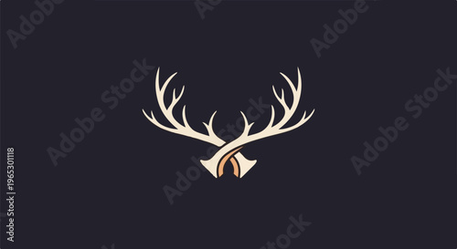 Stylized beige antlers form a striking abstract symbol on dark background