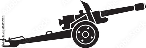 Black, industrial, mechanical cannon silhouette, vector graphic