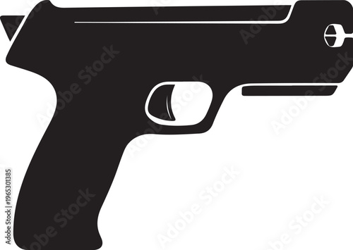 Black pistol icon, gun symbol, firearm logo, weapon graphic