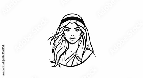 Stylized black and white illustration of a woman's head and shoulders