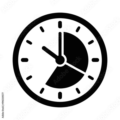 Clock icon showing time management and productivity intervals | Black vector illustration for business scheduling and deadlines | Minimalist flat design