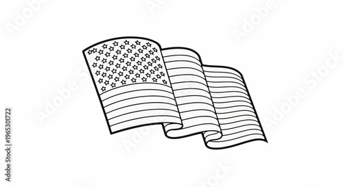 Stylized black and white outline of a waving national flag