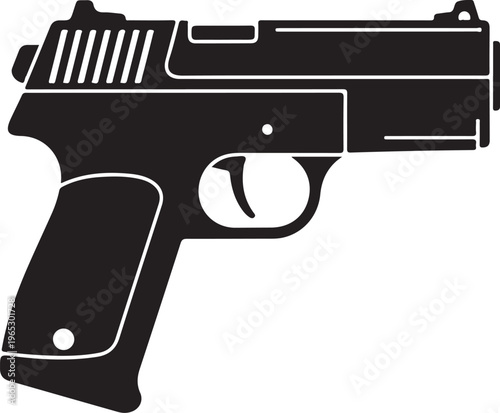 Black handgun, pistol icon, firearm silhouette, vector weapon