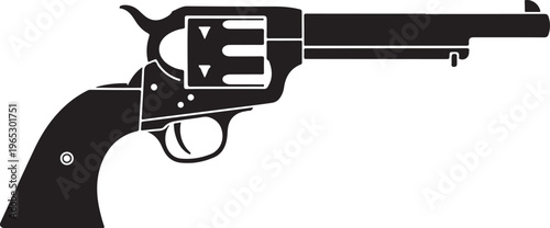 Black revolver pistol, handgun vector, gun silhouette, firearm icon
