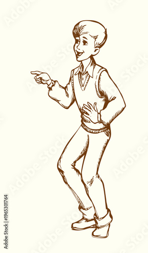 Vector illustration of a boy laughing at someone.