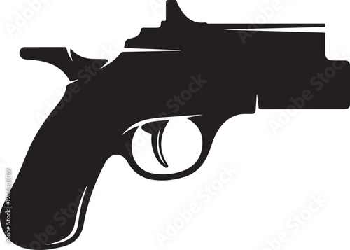 Black pistol, handgun silhouette, gun icon, weapon symbol, vector graphic