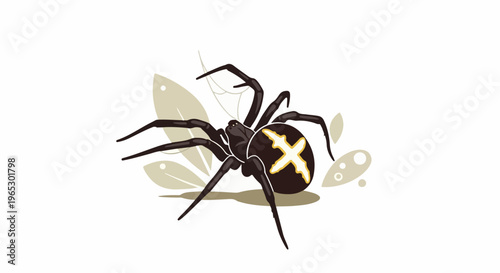 Stylized black spider with iconic yellow hourglass marking on abdomen