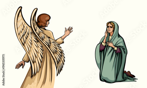 Vector illustration. The Angel Annunciation to Mary.