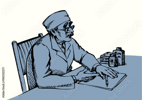 Doctor at the desk. Vector illustration.