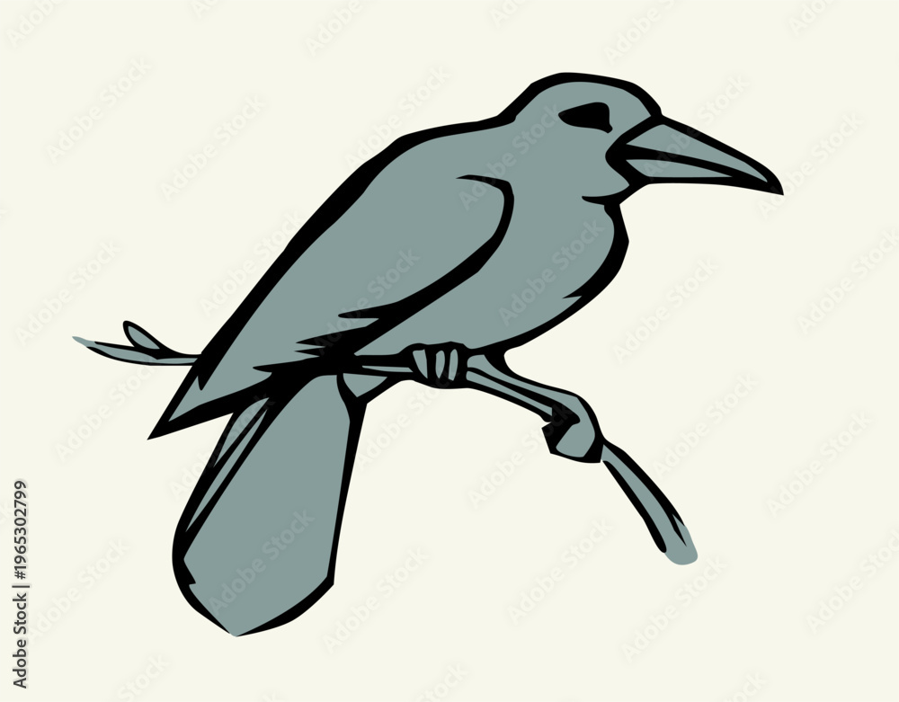 Obraz premium Vector drawing. Bird on white sky backdrop.