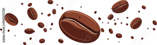 flying coffee beans on white background vector graphic design