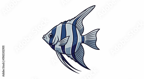 Striped freshwater angelfish with flowing fins and a sleek body