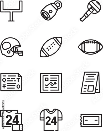 American Football, Sports Icons, Vector Sports Equipment, Football Game Symbols