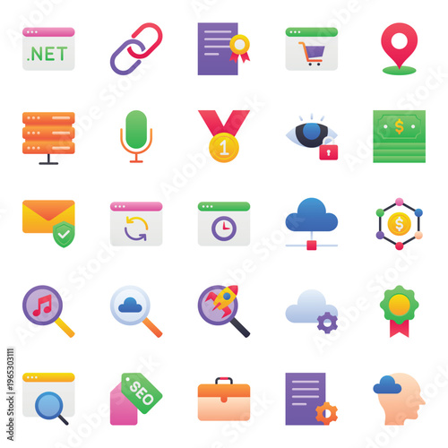 Gradient color icons set for SEO and Web