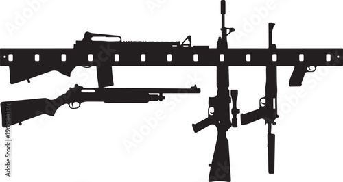 Rifle, gun, shotgun, weapon, black silhouette, vector illustration, hunting, firearm